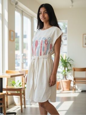 Lauren Moffatt Spun Silk / Linen / Cotton Blend Mini Dress Ivory Boho Size 0